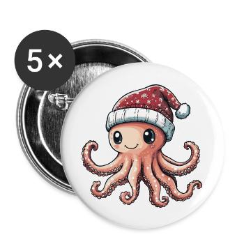 Octopus Christmas Comic - Buttons large 2.2''/56 mm (5-pack) - white - Front