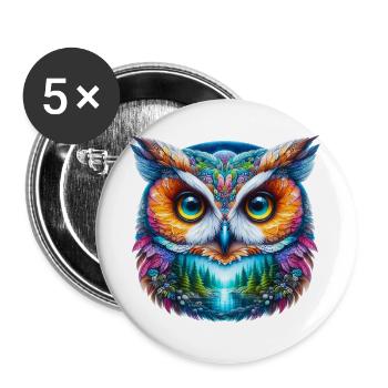 Hibou - Lot de 5 grands badges (56 mm) - blanc - Devant