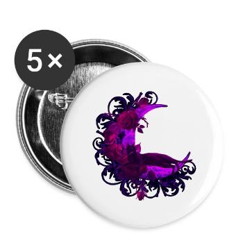 Mondsichel, Rosenblüte, Katzen motiv, Ranken - Buttons groß 56 mm (5er Pack) - Weiß - Vorne