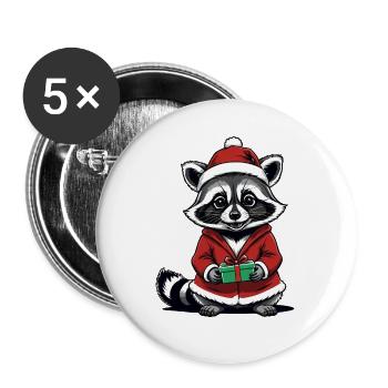 Cadeau de Noël du Père Noël raton laveur - Lot de 5 grands badges (56 mm) - blanc - Devant