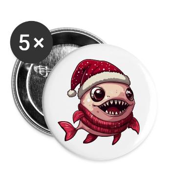Bande dessinée de Noël poisson piranha - Lot de 5 grands badges (56 mm) - blanc - Devant