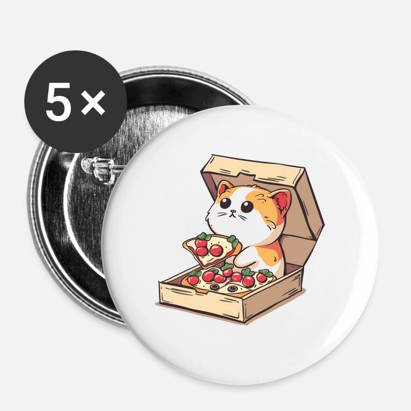 Cat Inside a Pizza Box Holding a Pizza Slice - Buttons large 2.2''/56 mm (5-pack) - white