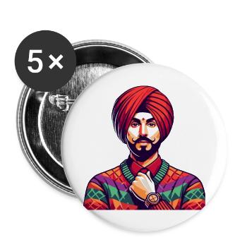 Indischer Mann Traditionelles Outfit Mumbai - Buttons groß 56 mm (5er Pack) - Weiß - Vorne
