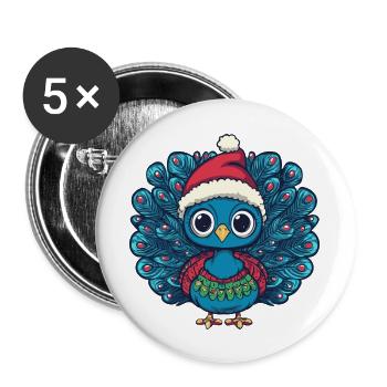 Bande dessinée de Noël Peacock Bird - Lot de 5 grands badges (56 mm) - blanc - Devant