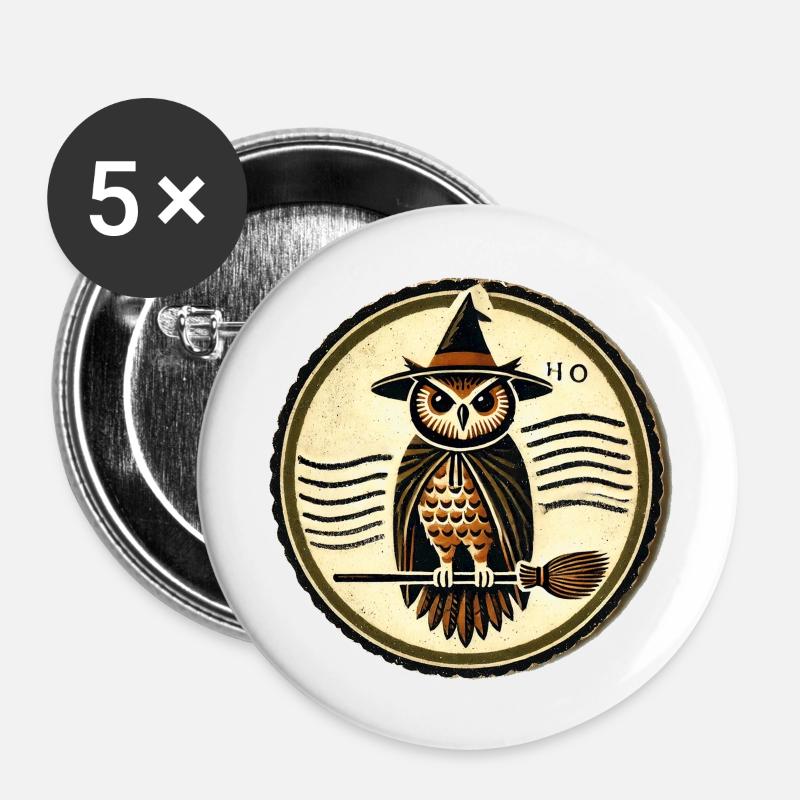 Halloween-Eule - Buttons groß 56 mm (5er Pack) - Weiß