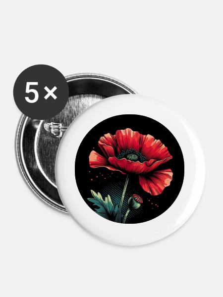 Mohnblume rot - Buttons groß 56 mm (5er Pack) - Weiß