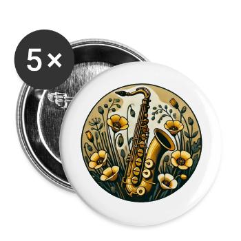 Saxophon - Buttons groß 56 mm (5er Pack) - Weiß - Vorne