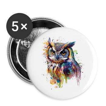 Eule als Symbol der Weisheit - Buttons groß 56 mm (5er Pack) - Weiß - Vorne
