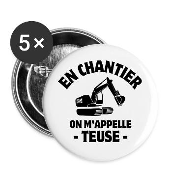 Bauleiter, Bagger, Baumaschine - Buttons groß 56 mm (5er Pack) - Weiß - Vorne