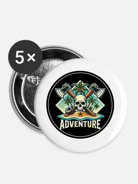 Abenteuer Skull Insel Patch - Buttons groß 56 mm (5er Pack) - Weiß