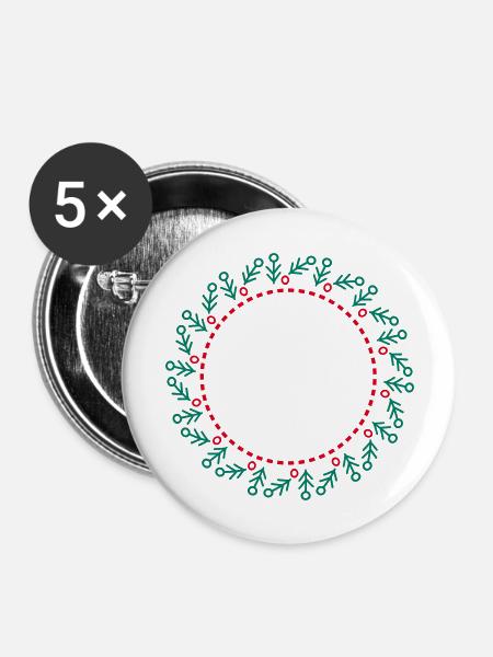 Neujahrs- und Weihnachtskranz - Buttons groß 56 mm (5er Pack) - Weiß