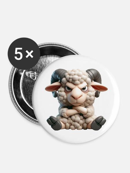Schaf grimmig 2 - Buttons groß 56 mm (5er Pack) - Weiß