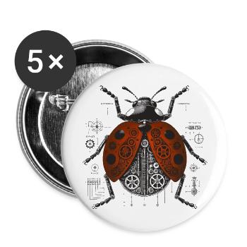 Marienkäfer - Buttons groß 56 mm (5er Pack) - Weiß - Vorne