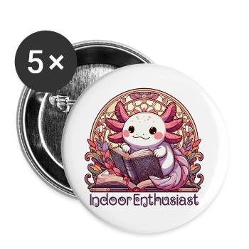 Axolotl Drinnen Enthusiast Buch Bücher Geschenk - Buttons groß 56 mm (5er Pack) - Weiß - Vorne