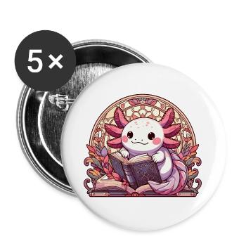 Axolotl Livre Livres Lecture Cadeau - Lot de 5 grands badges (56 mm) - blanc - Devant