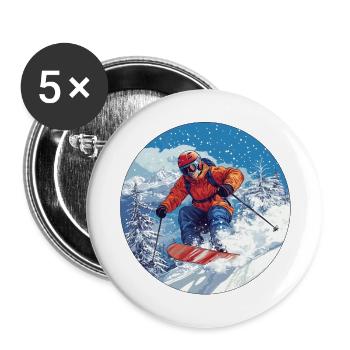 Abenteuer im Schnee: Spüre den Adrenalinkick! - Buttons groß 56 mm (5er Pack) - Weiß - Vorne