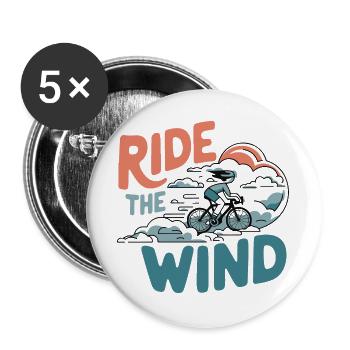 Fahren Sie mit dem Wind-Radfahrer - Buttons groß 56 mm (5er Pack) - Weiß - Vorne
