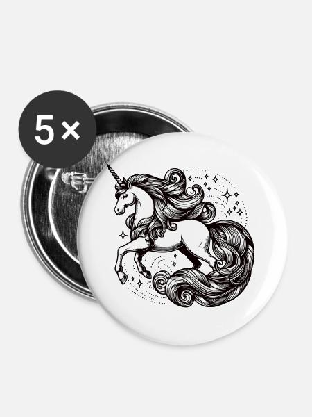 Magisches Sterneneinhorn - Buttons groß 56 mm (5er Pack) - Weiß