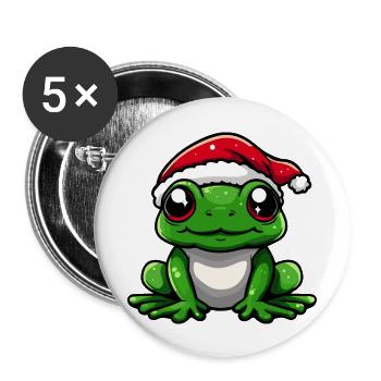 Frosch Weihnachten Niedlich - Buttons groß 56 mm (5er Pack) - Weiß - Vorne