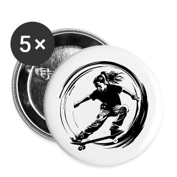 Skateboarding Woman Skateboard Silhouette - Buttons large 2.2''/56 mm (5-pack) - white - Front