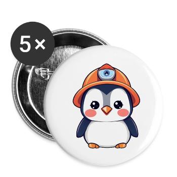 Pingouin de l’équipe de construction dans un casque de sécurité orange - Lot de 5 grands badges (56 mm) - blanc - Devant