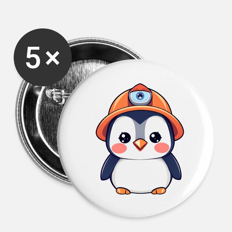 Construction Crew Penguin in Orange Hard Hat - Buttons large 2.2''/56 mm (5-pack) - white
