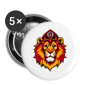 Kingly Lion with Red fire fighter helmet - Buttons large 2.2''/56 mm (5-pack) - white - Front