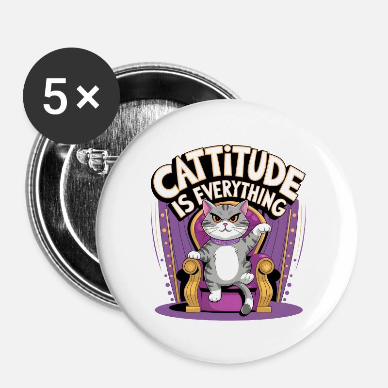 Cattitude is Everything - Buttons large 2.2''/56 mm (5-pack) - white