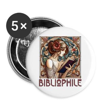 Bibliophile Woman Book Books Reading Gift - Buttons large 2.2''/56 mm (5-pack) - white - Front