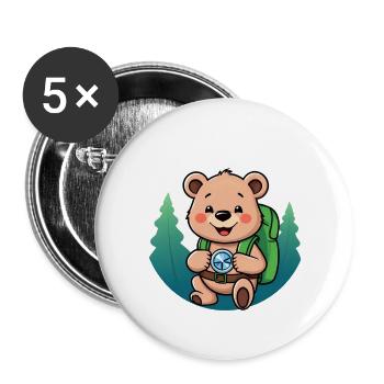Cozy Bear Exploring Forest Path - Buttons large 2.2''/56 mm (5-pack) - white - Front