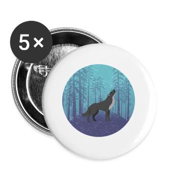 Wolf in the Moon Forest - Buttons large 2.2''/56 mm (5-pack) - white - Front