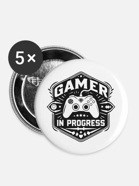 Gamer in Progress - Buttons groß 56 mm (5er Pack) - Weiß