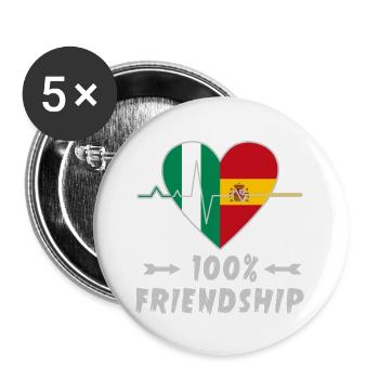 Nigeria und Spanien 100% Freundschaft - Buttons groß 56 mm (5er Pack) - Weiß - Vorne