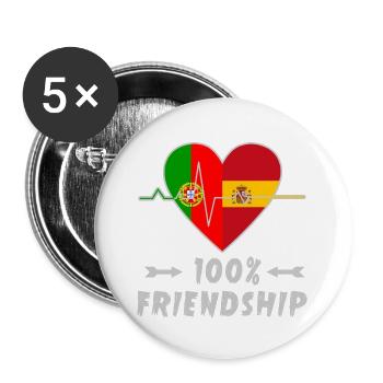 100 % amitié entre le Portugal et l'Espagne - Lot de 5 grands badges (56 mm) - blanc - Devant