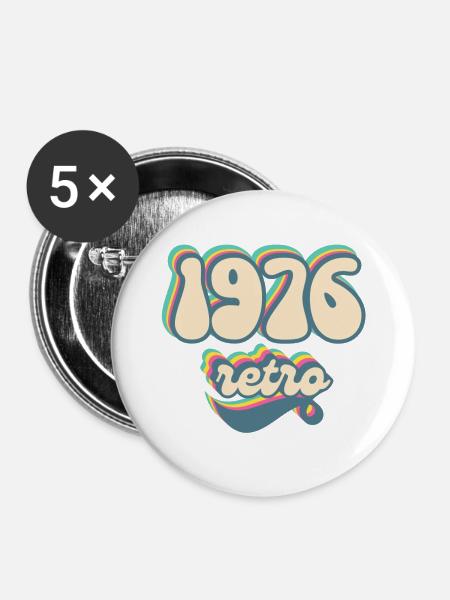 1976 Retro Geschenkidee - Buttons groß 56 mm (5er Pack) - Weiß