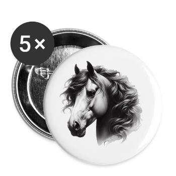 Cheval - Lot de 5 grands badges (56 mm) - blanc - Devant