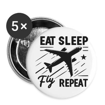 Manger dormir Mouche Répéter - Lot de 5 grands badges (56 mm) - blanc - Devant