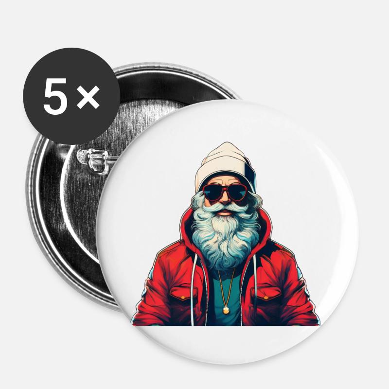 Weihnachtsmann Urban - Buttons groß 56 mm (5er Pack) - Weiß