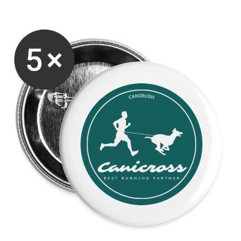 Canicross - Courir avec son chien - Lot de 5 grands badges (56 mm) - blanc - Devant