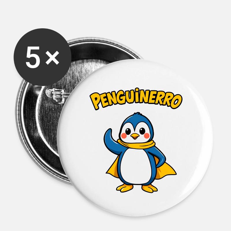 Cheerful Penguin Standing Boldly with Scarf - Buttons large 2.2''/56 mm (5-pack) - white