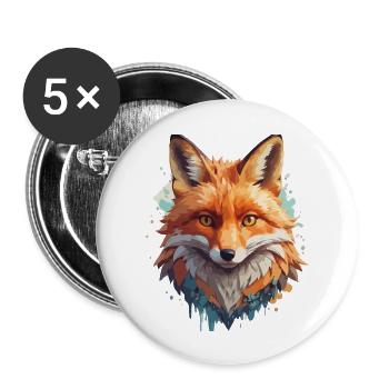 renard dessin animé portrait cool coloré - Lot de 5 grands badges (56 mm) - blanc - Devant
