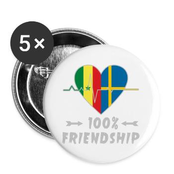 100 % amitié entre le Sénégal et la Suède - Lot de 5 grands badges (56 mm) - blanc - Devant