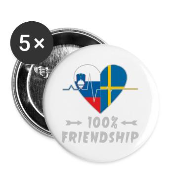 Slowenien und Schweden 100% Freundschaft - Buttons groß 56 mm (5er Pack) - Weiß - Vorne