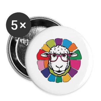 Schaf mit Brille süß in buntem und coolem Design - Buttons groß 56 mm (5er Pack) - Weiß - Vorne