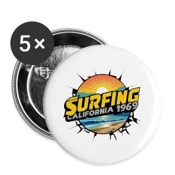 Surfen in Kalifornien - Buttons groß 56 mm (5er Pack) - Weiß - Vorne