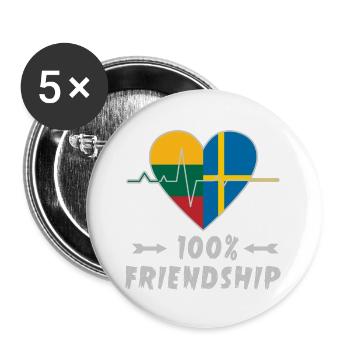 100 % amitié entre la Lituanie et la Suède - Lot de 5 grands badges (56 mm) - blanc - Devant