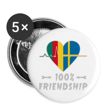 100 % amitié entre le Cameroun et la Suède - Lot de 5 grands badges (56 mm) - blanc - Devant