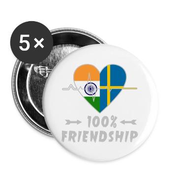 India and Sweden 100% friendship - Buttons large 2.2''/56 mm (5-pack) - white - Front