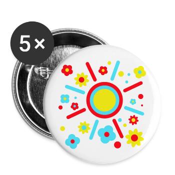 Bunte Blumen Sonne Dekorativ Peace Flower Power - Buttons groß 56 mm (5er Pack) - Weiß - Vorne