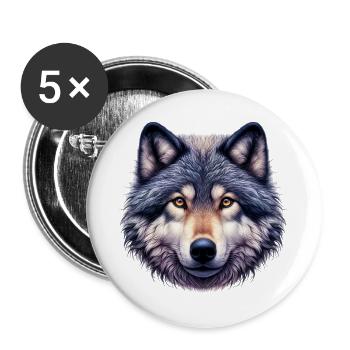 Loup - Lot de 5 grands badges (56 mm) - blanc - Devant